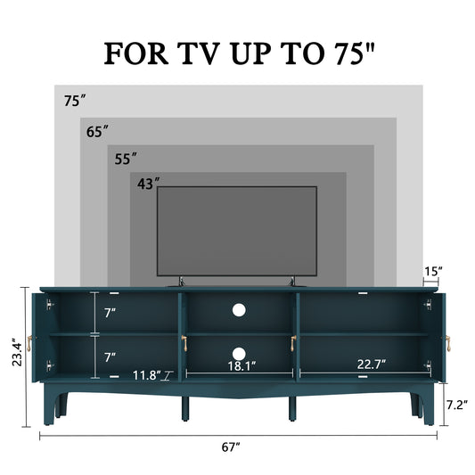 CBJCBJ Retro 67" TV Stand for TVs up to 70", Living Room Entertainment Center with 4 Door Storage Cabinet,Green