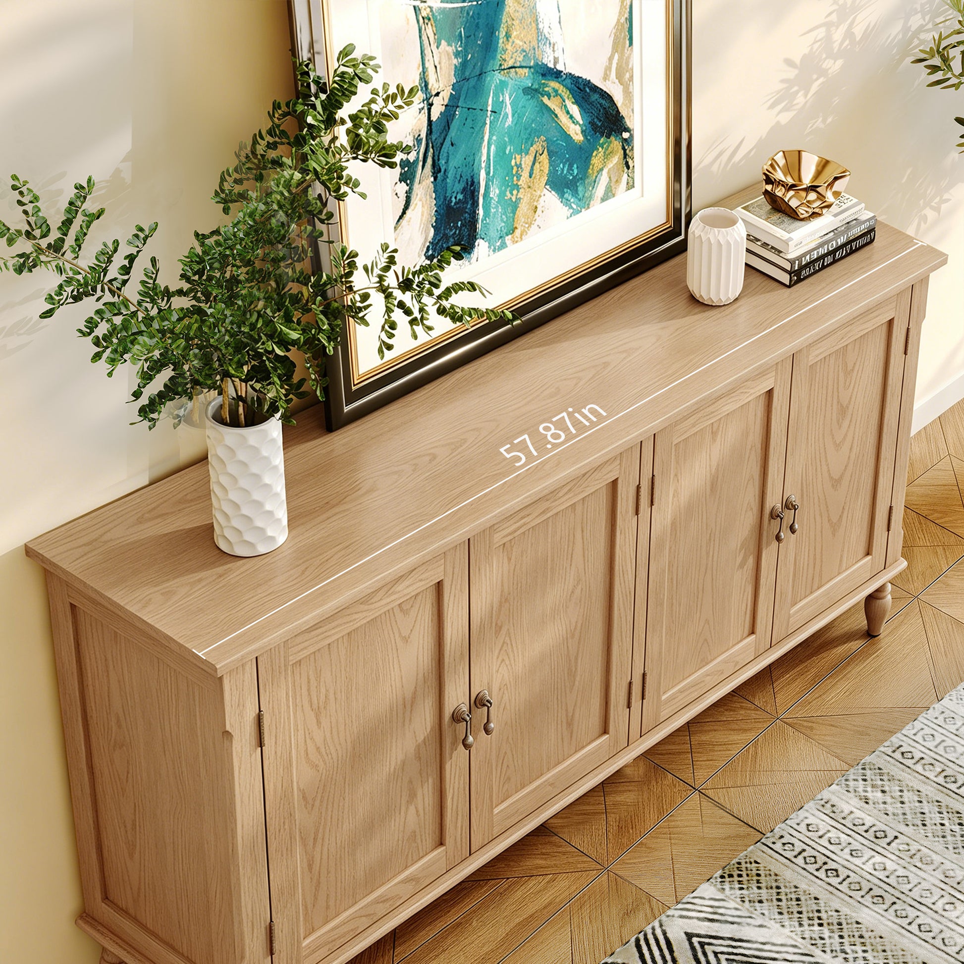 HLR 58'' Large Sideboard Buffet Cabinet with Storage, 4 Doors Modern Credenza Table for Living Room, Wood