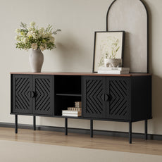 CBJCBJ Modern Mid Century 55" TV Stand for 65" TV, Entertainment Center with Storage and Openwork Cabinet Doors,Black