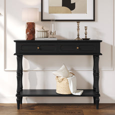 CBJCBJ Minimal Assembly Console Table, Entryway Table with 2 Drawers and Open Shelf, for Living Room, Black