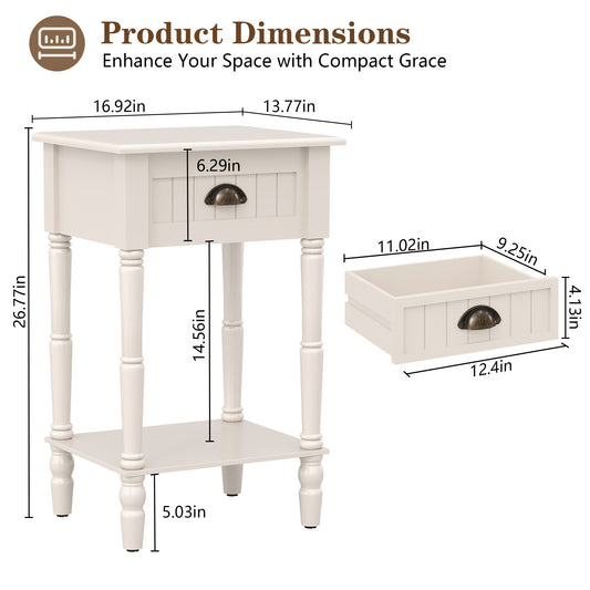 CBJCBJ 26.8"H Retro Nightstands Set of 2, Side Table with Drawers and Open Shelves, for Bedrooms and Sofas,White