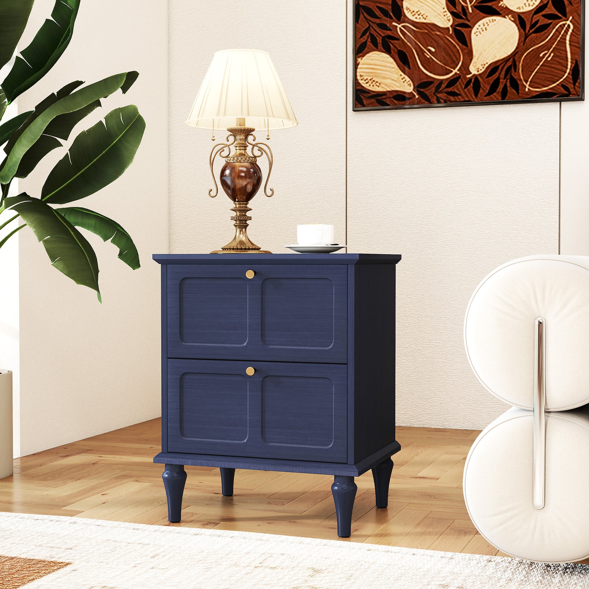 HLR 20" Mid Century Nightstands Set of 2 with Drawers, Wood Bedside Table End Table for Bedroom, Blue