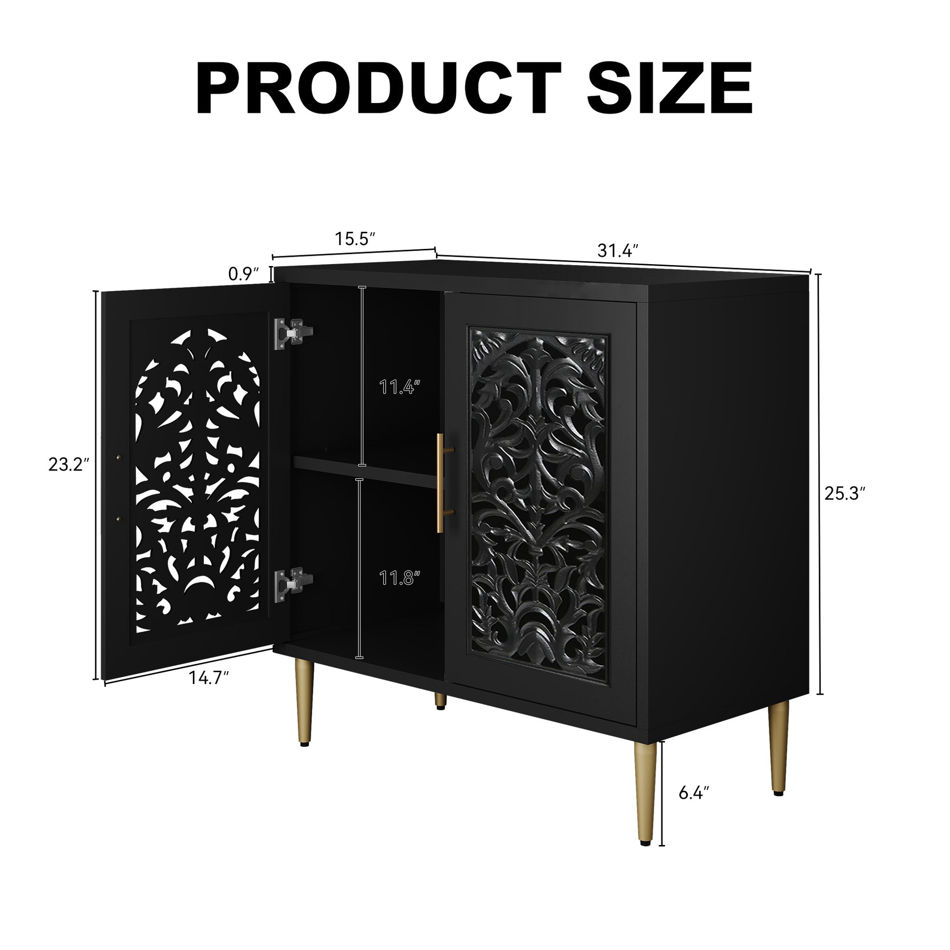 HLR 31.4" Accent Cabinet, 2 Doors Sideboards and Buffets Cabinet with Storage for Living Room, Black