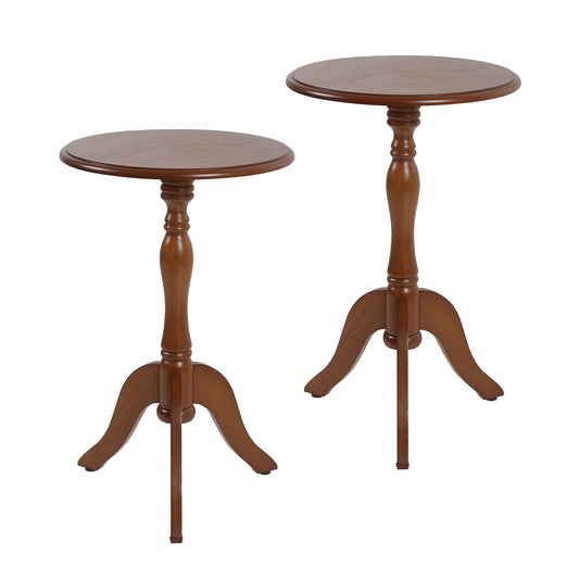 HLR Round Small End Table, Wooden Pedestal Side Coffee Tables, Vintage Accent Nightstand for Living Room, Bedroom, Entryway (2, Walnut)