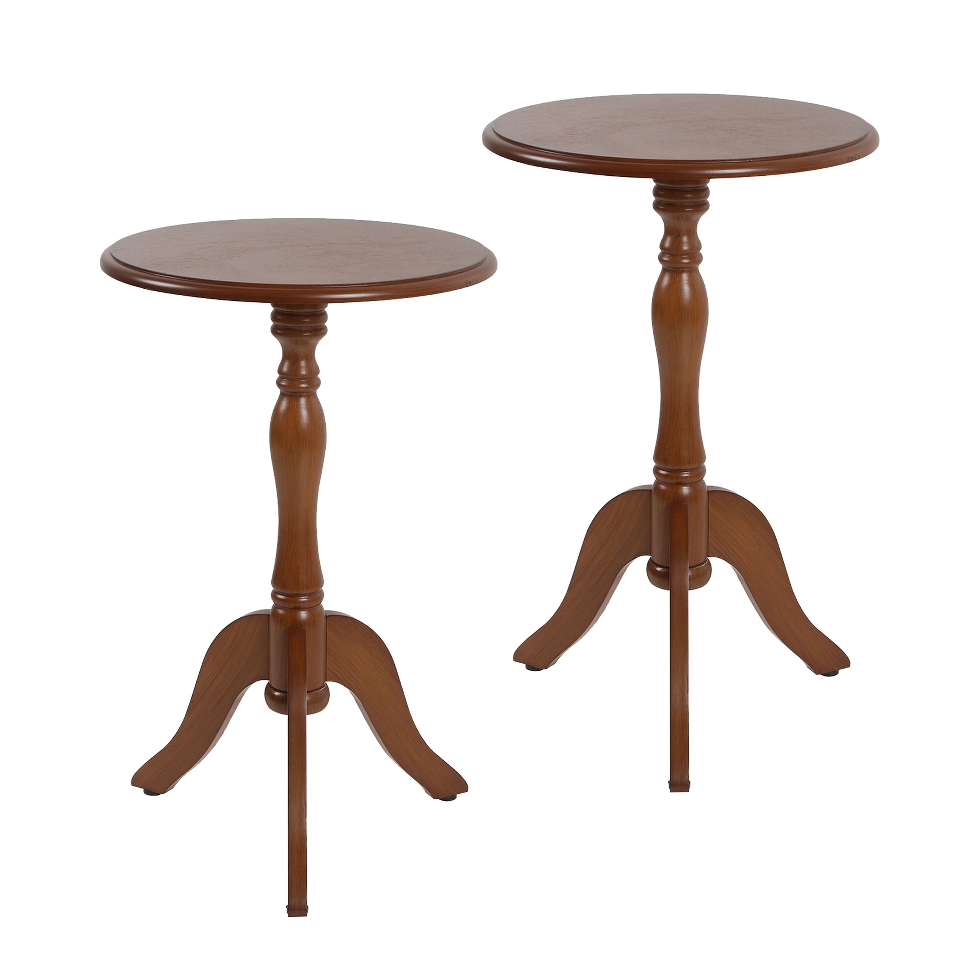 HLR Round Small End Table, Wooden Pedestal Side Coffee Tables, Vintage Accent Nightstand for Living Room, Bedroom, Entryway (2, Walnut)