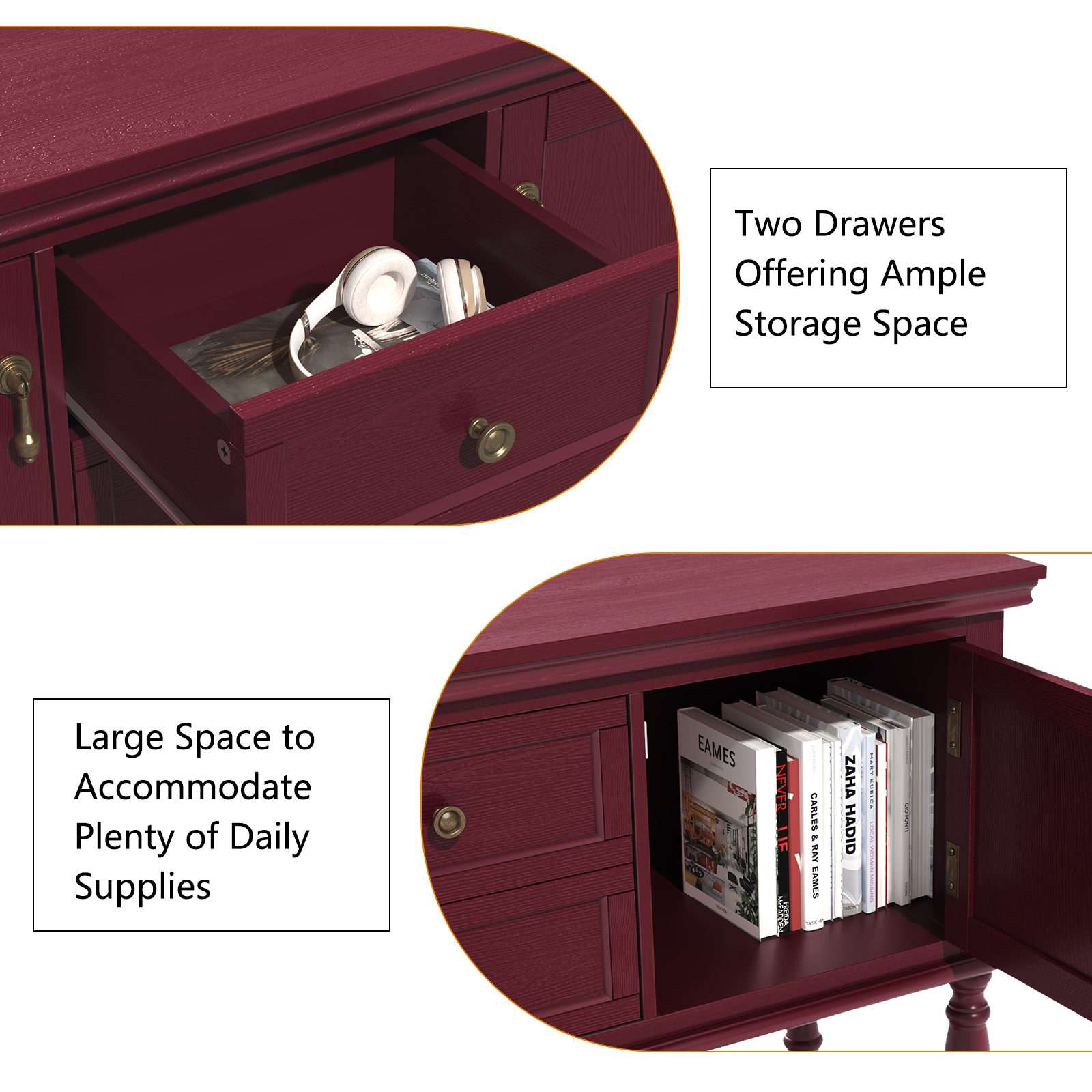 HLR 42" Farmhouse Modern Console Table, Entryway Table with Storage Shelf for Living Room, Red