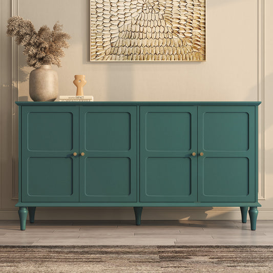 CBJCBJ Mid-Century 58" 4-Door Wood Sideboard Buffet Cabinet with Adjustable partition ，for Dining Room，Green