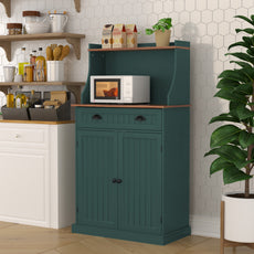 HLR Farmhouse Kitchen Pantry Cabinet with Microwave Stand, 54" Coffee Bar Storage Cabinet, Green