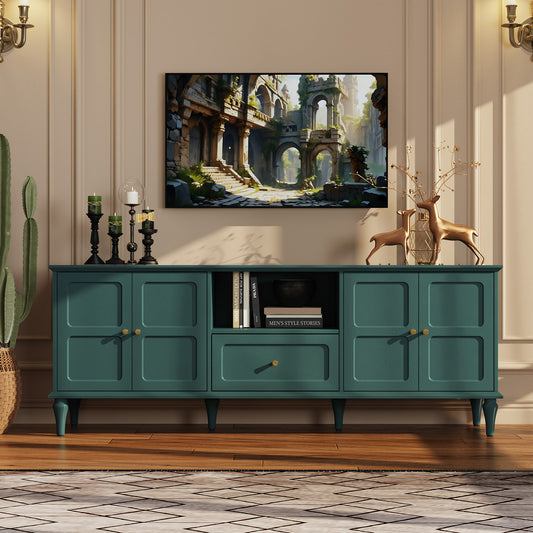 CBJCBJ 67"Mid-Century Modern TV Stand with Storage and Adjustable Partition , Media Console for TVs up to 75", Green
