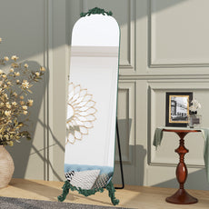 CBJCBJ Retro Carved Frameless Full-Length Mirror, High-Definition Explosion-Proof Bedroom Dressing Mirror,Green
