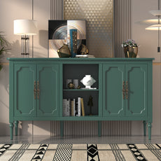 HLR 59" Mid Century Modern Storage Cabinet with Shelf, Vintage Large Sideboard Buffet Cabinet with 4 Doors, Green