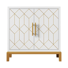 HLR 30.7" White Accent Cabinet with 2 Doors, Entryway Cabinet with Gold Trim, Modern Buffet Sideboards
