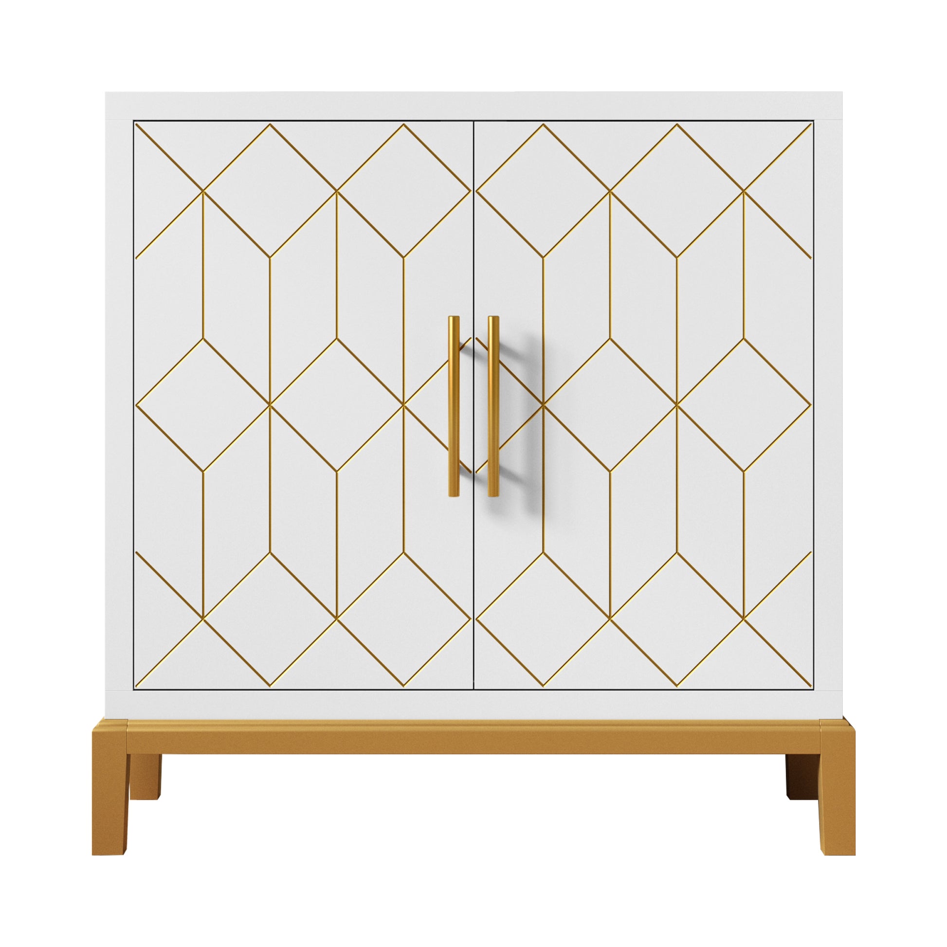 HLR 30.7" White Accent Cabinet with 2 Doors, Entryway Cabinet with Gold Trim, Modern Buffet Sideboards