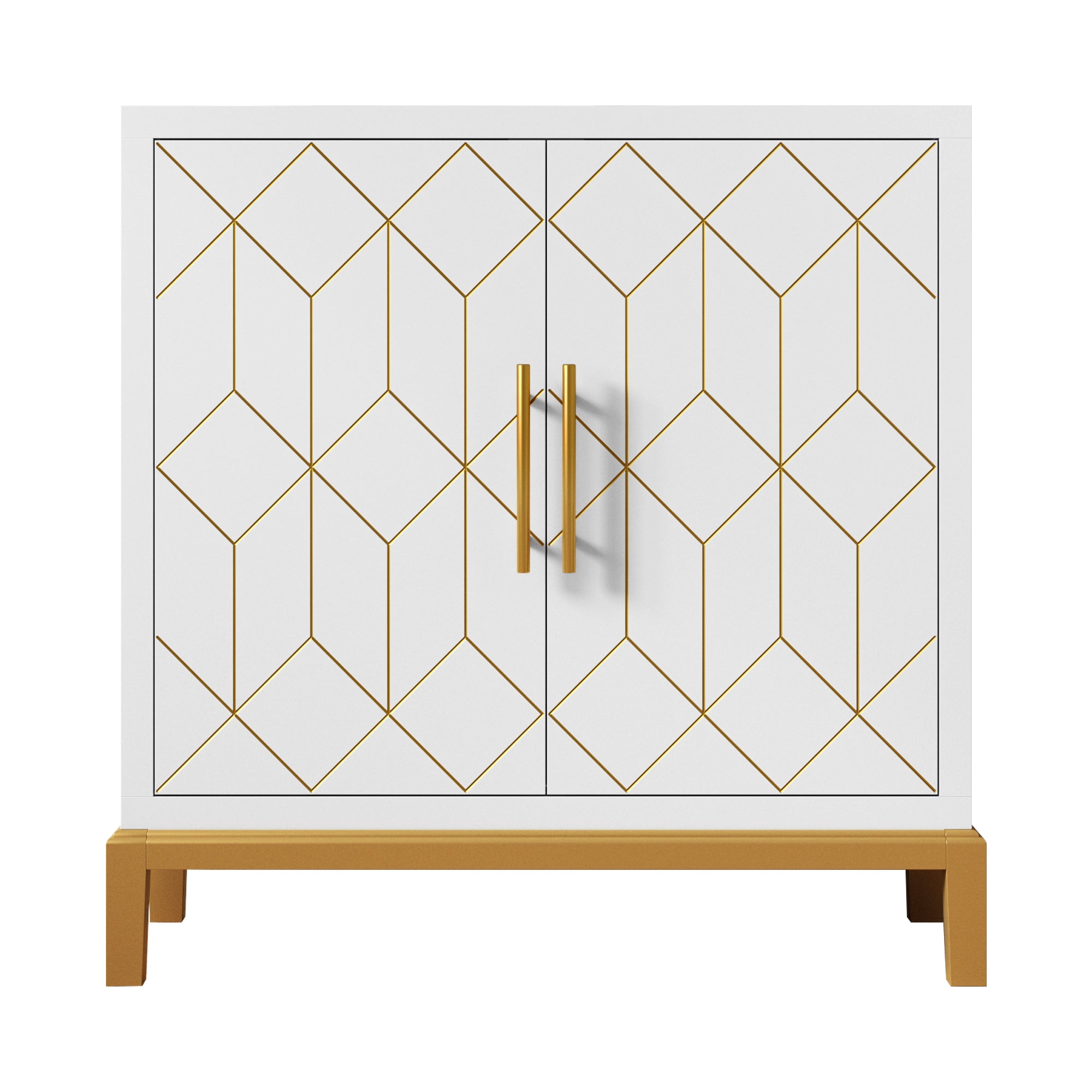 HLR 30.7" White Accent Cabinet with 2 Doors, Entryway Cabinet with Gold Trim, Modern Buffet Sideboards