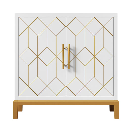HLR 30.7" White Accent Cabinet with 2 Doors, Entryway Cabinet with Gold Trim, Modern Buffet Sideboards