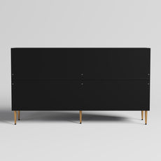 HLR 58" Modern Accent Sideboard Cabinet, 4 Doors, Adjustable Shelves, Fluted Storage Cabinet, Black