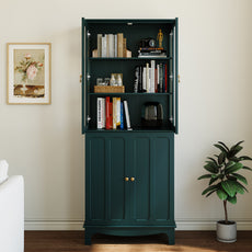 CBJCBJ Modern Bookcase with Storage, Display Cabinet with Glass Doors, Storage Cabinet with Adjustable Shelves,Green
