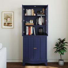 CBJCBJ Modern Bookcase with Storage, Display Cabinet with Glass Doors, Storage Cabinet with Adjustable Shelves,Blue