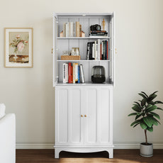 CBJCBJ Modern Bookcase with Storage, Display Cabinet with Glass Doors, Storage Cabinet with Adjustable Shelves,White