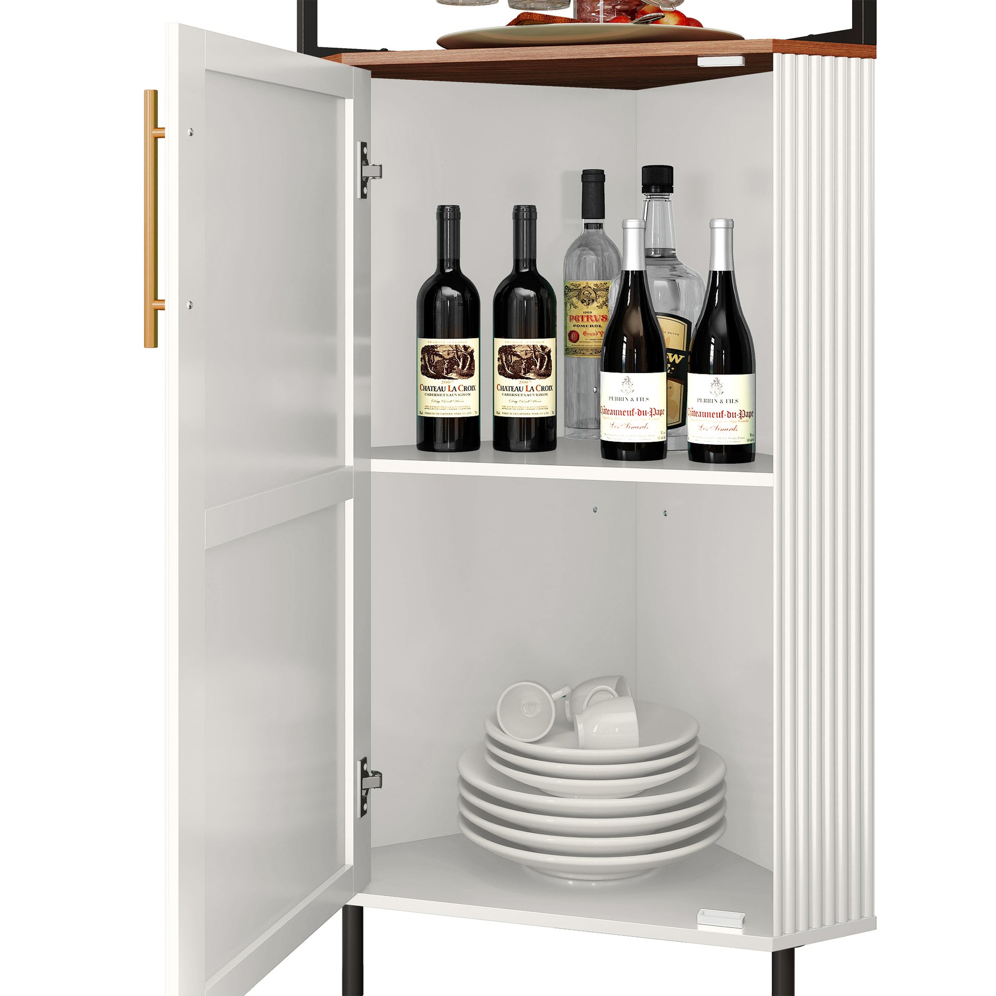CBJCBJ Corner Coffee Bar Cabinet with LED Strip, Modern Wine Bar Cabinet with Cup Rack, for Dining Room,White