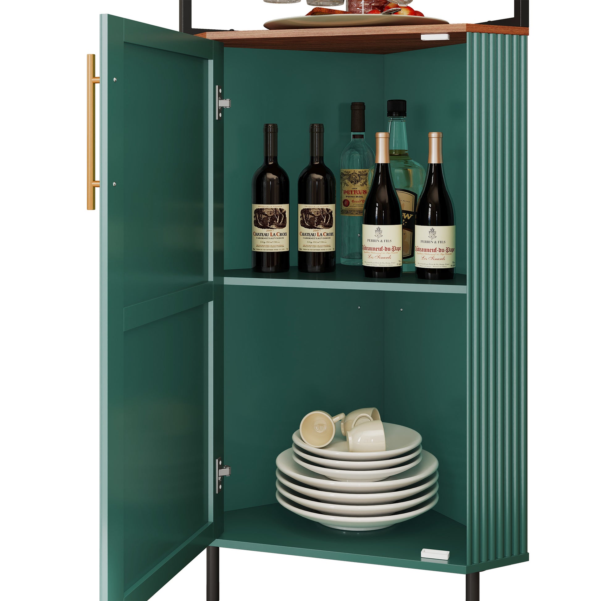 CBJCBJ Corner Coffee Bar Cabinet with LED Strip, Modern Wine Bar Cabinet with Cup Rack, for Dining Room