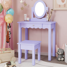CBJCBJ Kids Vanity Set with Mirror and Stool（Detachable Top）, Wooden 2 in 1 Princess Makeup Desk Dressing Table