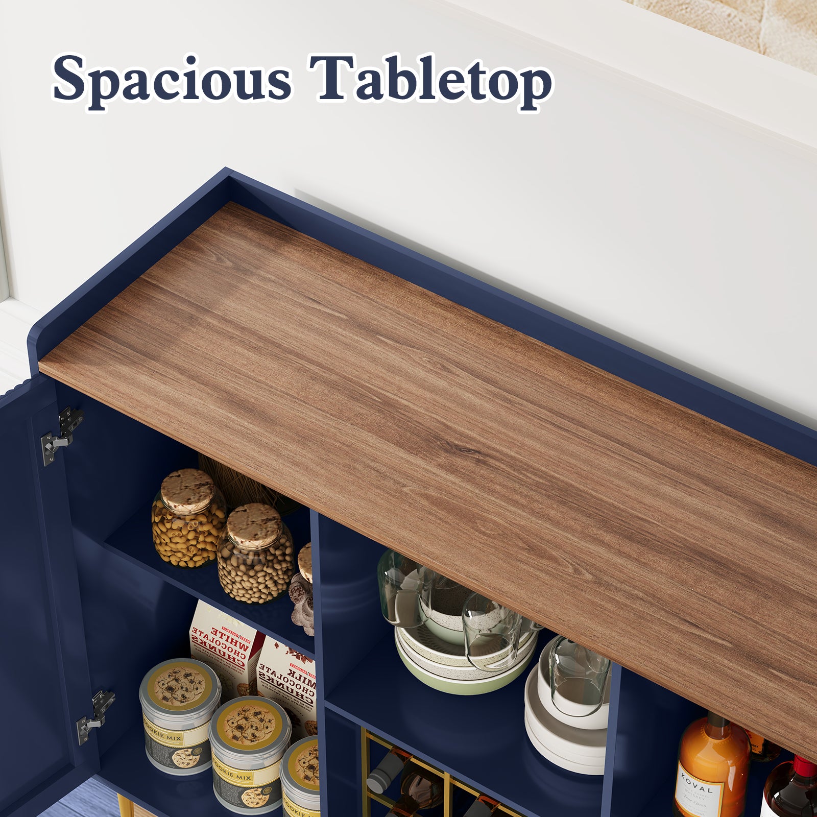CBJCBJ 47" Modern Storage Wine Bar Cabinet with Cup Holder and Wine Rack for Dining,Blue