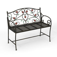 HLR Farmhouse Outdoor Bench with Rose Pattern, 41.7'' Metal Frame Patio Garden Chair Cast Iron, Black