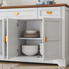 CBJCBJ Modern 60" Large Sideboard Storage Cabinet with Drawers, Farmhouse Wooden Coffee Bar, White