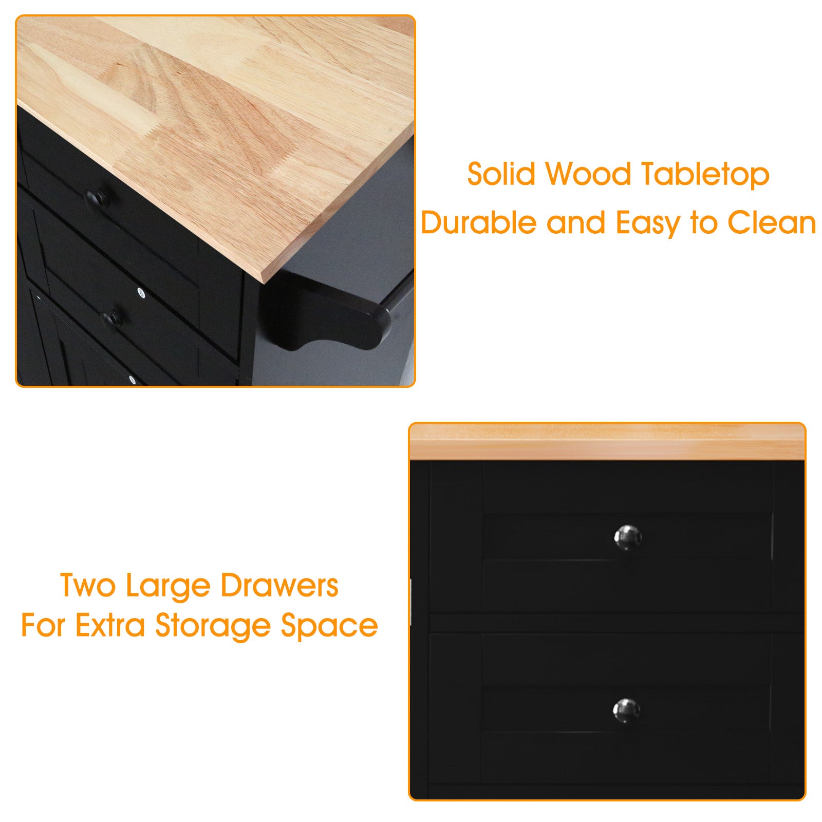 HLR 50.39" Kitchen Islands with Storage, Wood Top Cart with Drop Leaf and Wheels,Black