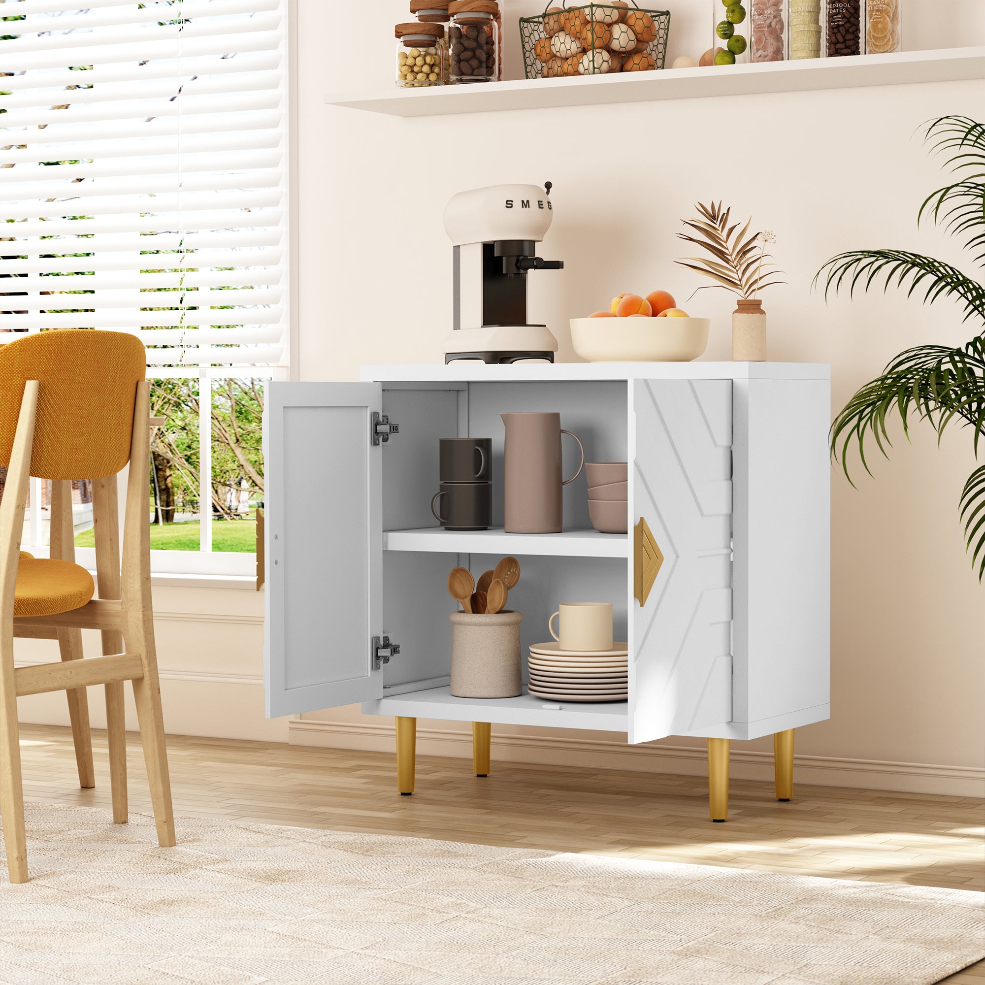 CBJCBJ 31.7" Modern Accent Sideboard Buffet Cabinet with 2 Doors & Shelves, Credenza for Living Room Storage, White