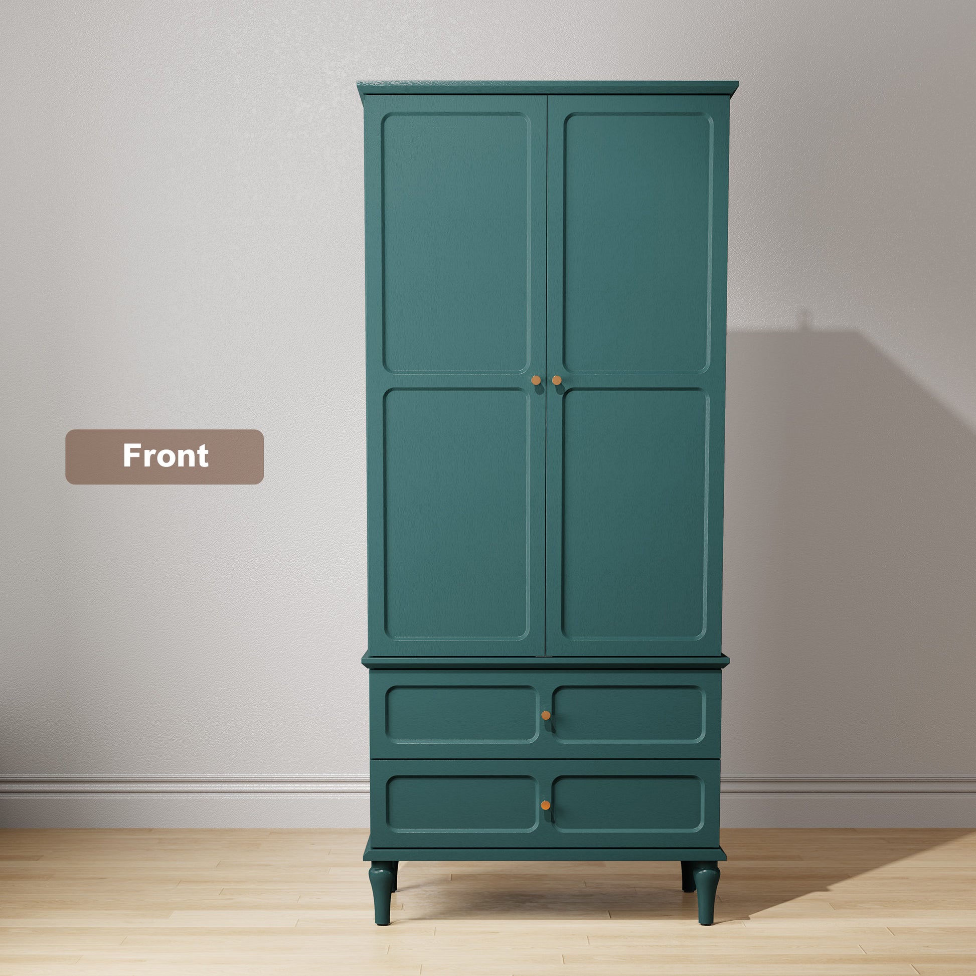 HLR 71" Tall Modern Wood Armoire Wardrobe Closet, Freestanding Cabinet with Hanging Rod for Bedroom, Green