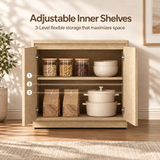 HLR 31.5'' Sideboard Buffet Cabinet, Mid-Century Wood Accent Cabinet with 2 Doors Storage for Living, Beige