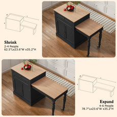CBJCBJ Modern Extendable Kitchen Islands on Wheels with Power Outlet, Dining Table Cart with 2 Doors Storage