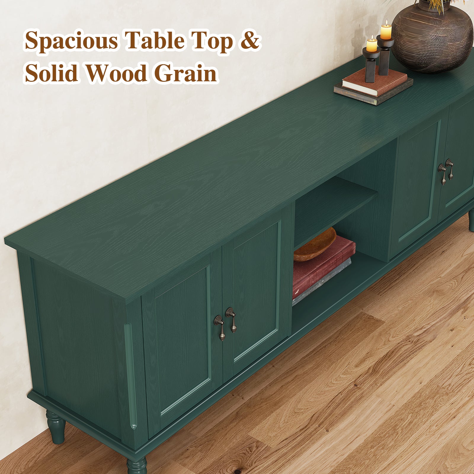 HLR 67" TV Stand, for TVs up to 75", Mid-Century Wood Entertainment Center for Living Room, Green