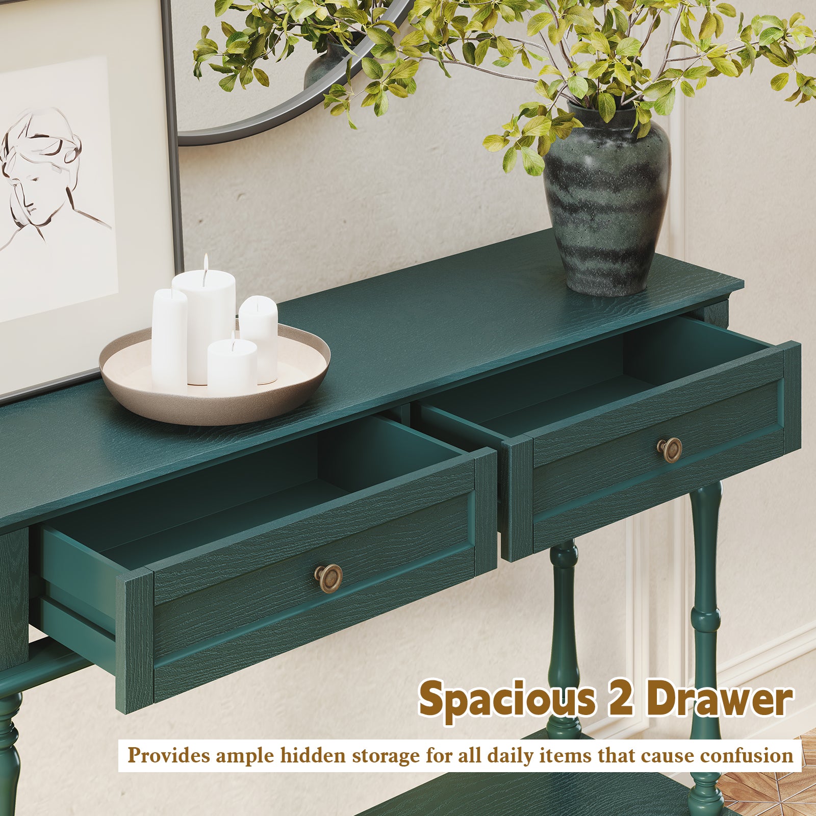 CBJCBJ40"Vintage Minimal Assembly Console Table with 2 Storage Drawers,Suitable for Living Room