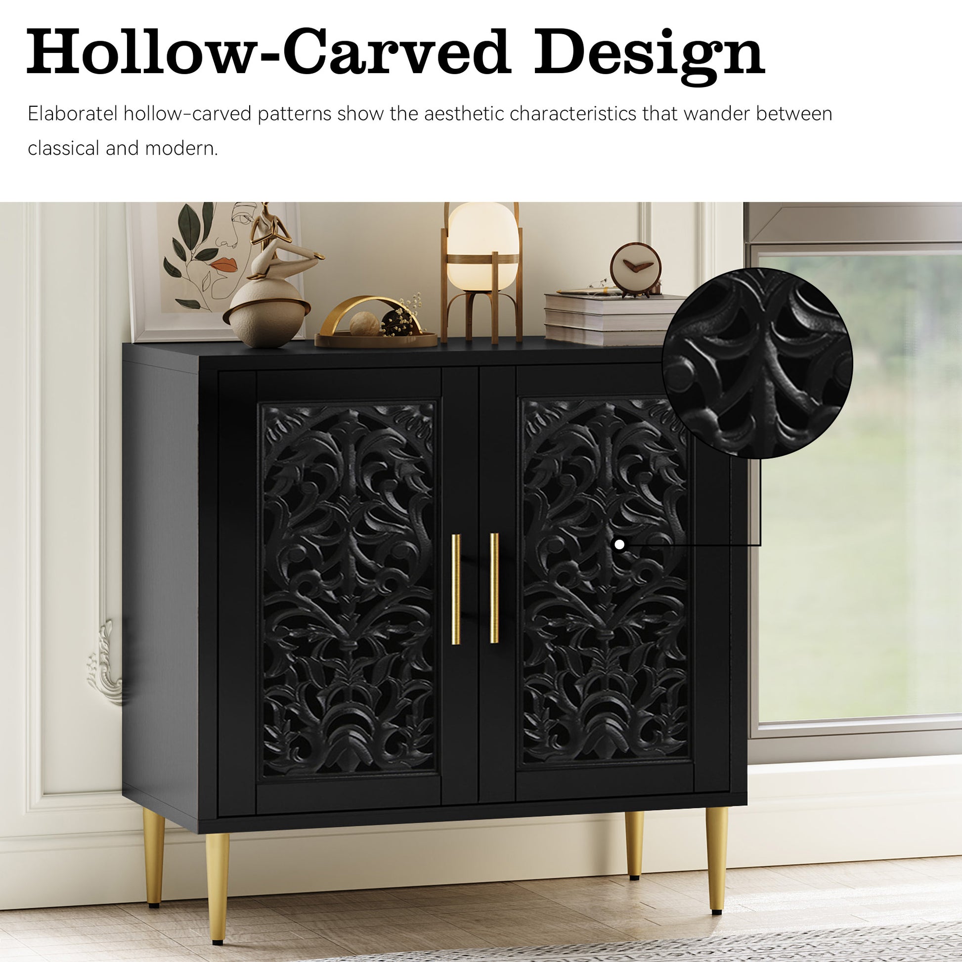 HLR 31.4" Accent Cabinet, 2 Doors Sideboards and Buffets Cabinet with Storage for Living Room, Black