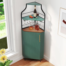 HLR Corner Coffee Bar Cabinet with LED Strip, 4-Tiers Modern Tall Liquor Cabinet with Wine Rack for Dining Room