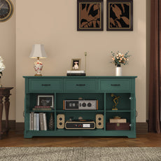 CBJCBJ 60.23" Farmhouse TV Console , 33" Tall Entertainment Center | Up to 65" & Larger TVs | Adjustable Shelf | 3 Drawers & Sliding Barn Doors(Green)