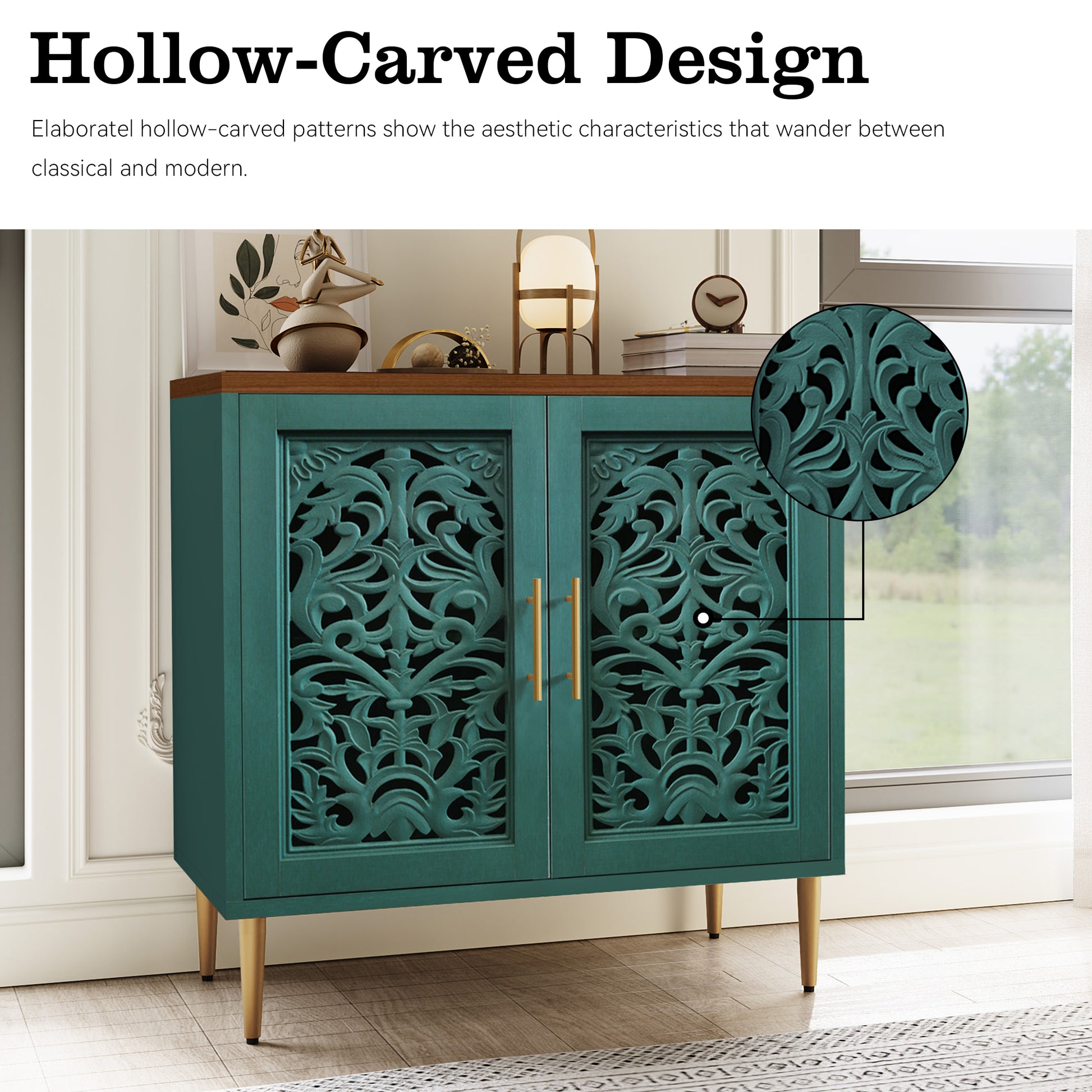 HLR 31.4" Accent Cabinet, 2 Doors Sideboards and Buffets Cabinet with Storage for Living Room, Green