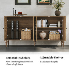 HLR 63" Mid Century Rounded Corners Sideboards Buffets Cabinet with 4 Doors Storage for Kitchen Dining, Brown