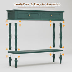 HLR 41" Mid Century Console Tables, Entryway Tables with 2 Drawers, 10 Mins Assembly, Green