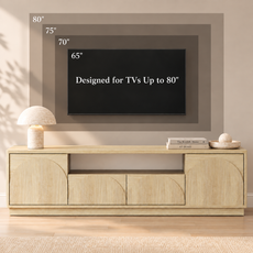 HLR Farmhouse 70" TV Stand for TVs up to 80", Entertainment Center with Storage Doors and Drawers, Natural Brown