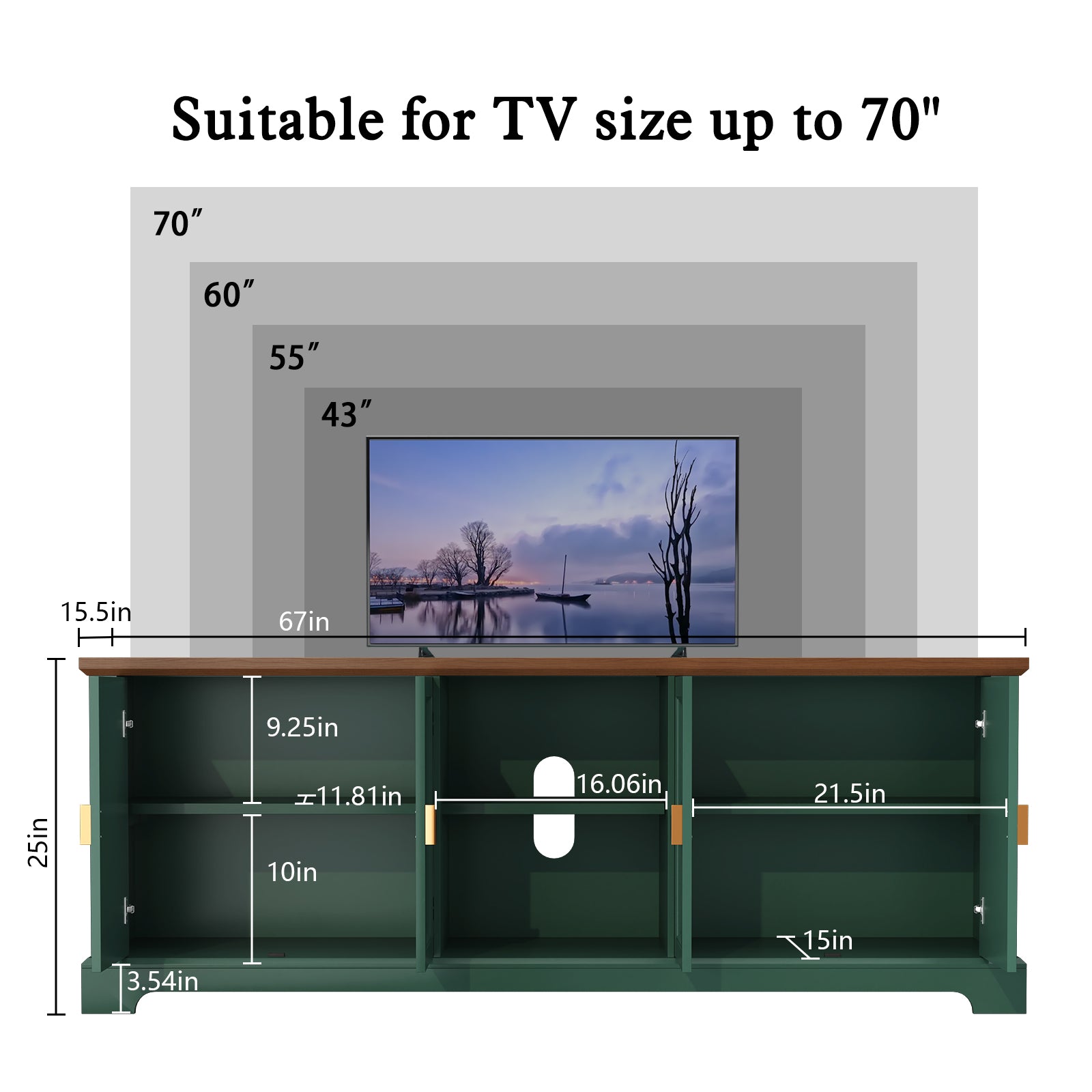 CBJCBJ Mid Century 67" TV Stand for TVs up to 75", Entertainment Center with Storage for Living Room,Green