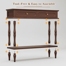 HLR 41" Mid Century Console Tables, Entryway Tables with 2 Drawers, 10 Mins Assembly, Brown