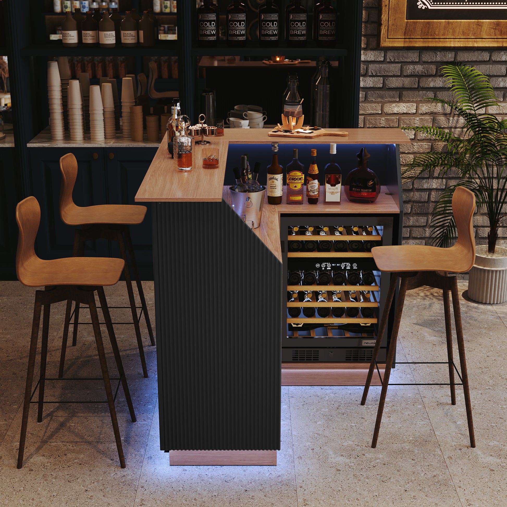 CBJCBJ L-Shaped Home Bar Cabinet,4-Tier Corner Bar counter with Fridge Space,Unit Wine Cabinet with Storage,Black