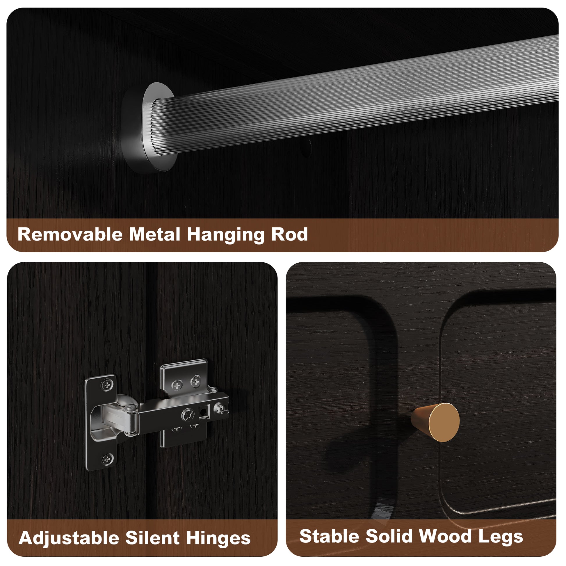 HLR 71" Tall Modern Wood Armoire Wardrobe Closet, Freestanding Cabinet with Hanging Rod for Bedroom