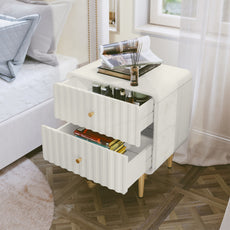 CBJCBJ Modern Bedroom Nightstand Set of 2, 20" Wood Bedside Table with 2 Drawers and Gold Handles, White