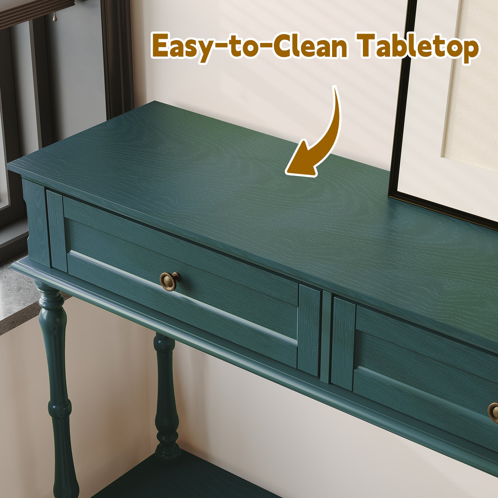HLR 40" Modern Console Table, Assembled Entryway Table with 2 Drawers for Living Room, Green