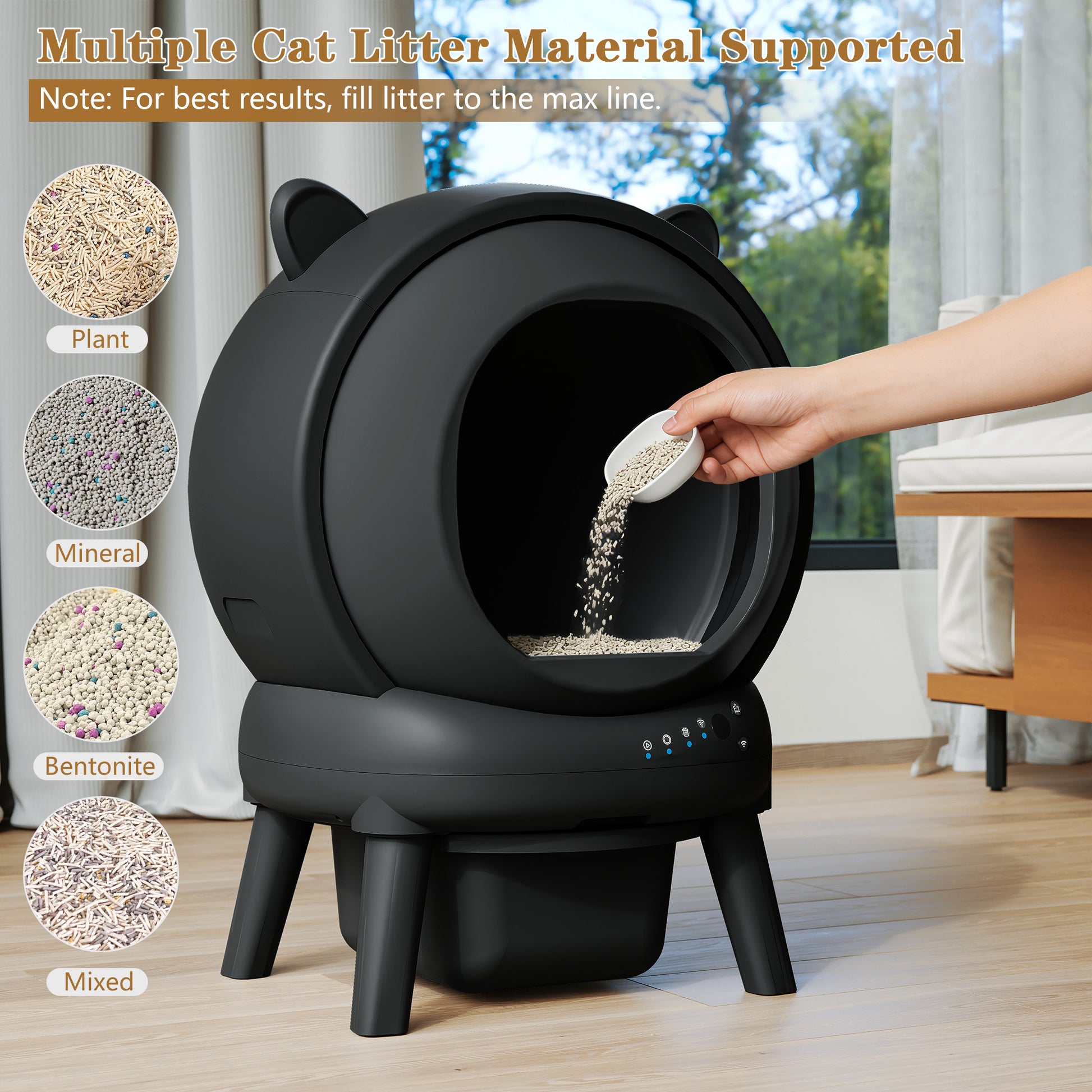 CBJCBJ 70L Smart Automatic Self-cleaning Cat Litter Box, Supports APP Control and Multiple Layer Safety Protection,Black
